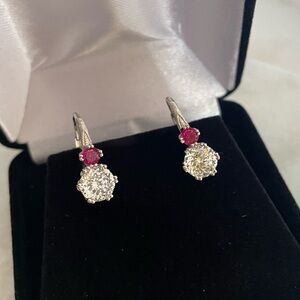Tacori 925 Sterling silver drop earrings with CZ and pink sapphire accent.